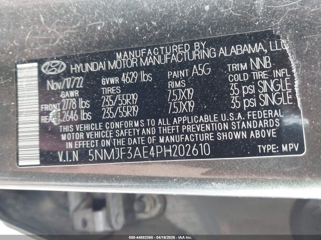 44882368 :رقم المزاد ، 5NMJF3AE4PH202610 vin ، 2023 Hyundai Tucson Sel مزاد بيع