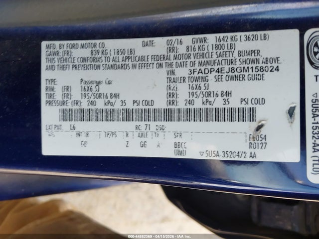 Ford FIESTA SE 2016 3FADP4EJ8GM158024 Image 9