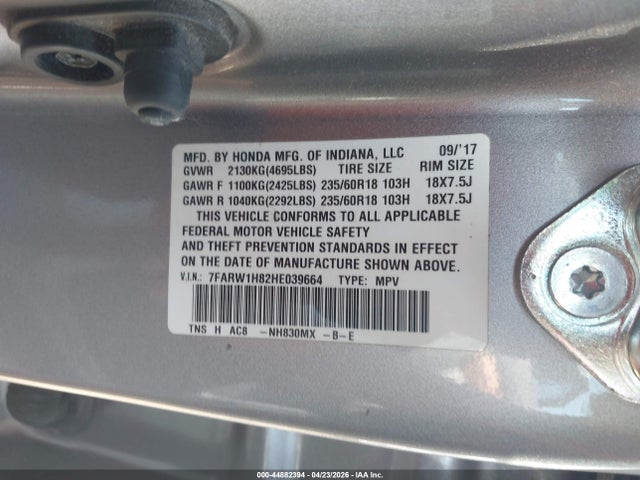 Продаж на аукціоні авто 2017 Honda Cr-v Ex-l/ex-l Navi, vin: 7FARW1H82HE039664, номер лоту: 44882394