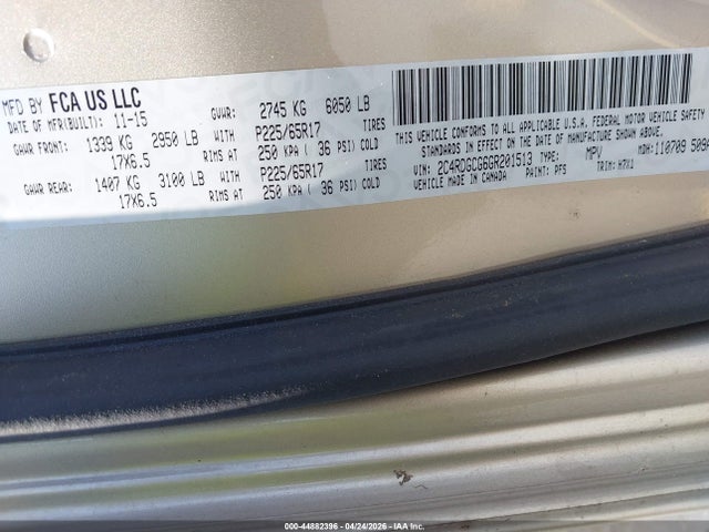 Продажа на аукционе авто 2016 Dodge Grand Caravan Sxt, vin: 2C4RDGCG6GR201513, номер лота: 44882396