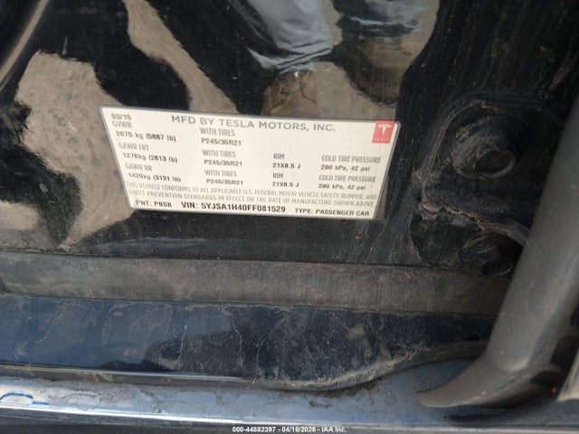 Продаж на аукціоні авто 2015 Tesla Model S 85d/p85d, vin: 5YJSA1H40FF081529, номер лоту: 44882397