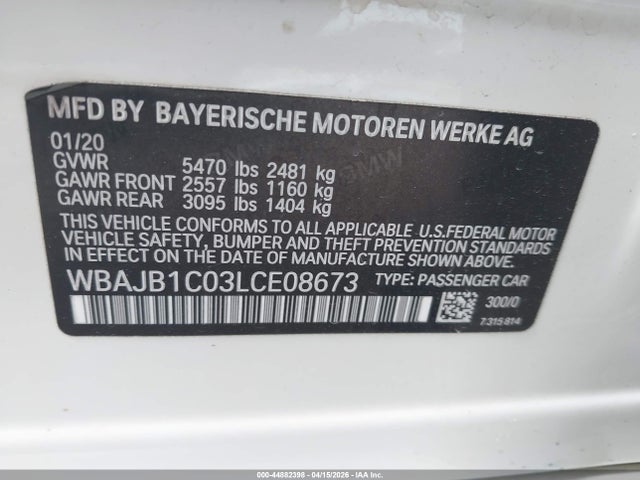 Продаж на аукціоні авто 2020 Bmw 530e Xdrive Iperformance, vin: WBAJB1C03LCE08673, номер лоту: 44882398