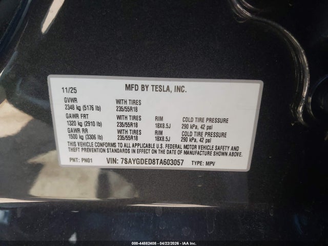 7SAYGDED8TA603057 Tesla Model Y Premium Rear-wheel Drive/standard Rear-wheel Drive