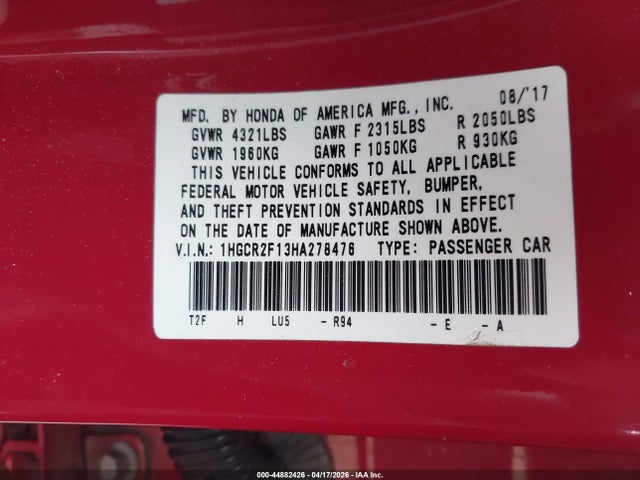 1HGCR2F13HA278476 Honda Accord Sport Se
