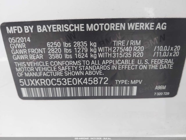 Aukcja sprzedaży 2014 Bmw X5 Xdrive35i, vin: 5UXKR0C53E0K45872, numer aukcji: 44882445