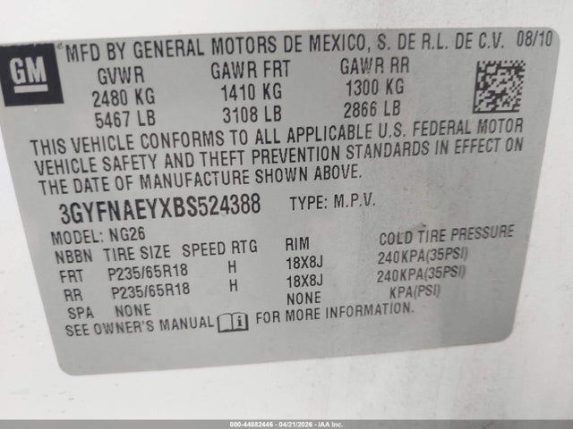 Продаж на аукціоні авто 2011 Cadillac Srx Luxury Collection, vin: 3GYFNAEYXBS524388, номер лоту: 44882446