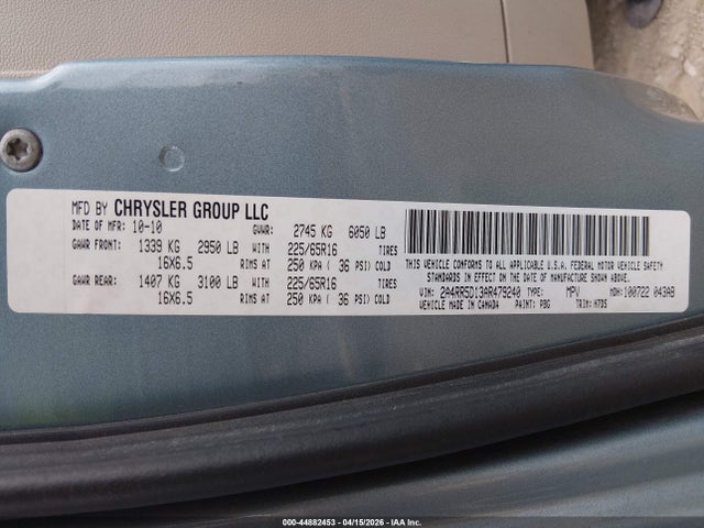 44882453 :رقم المزاد ، 2A4RR5D13AR479240 vin ، 2010 Chrysler Town & Country Touring مزاد بيع