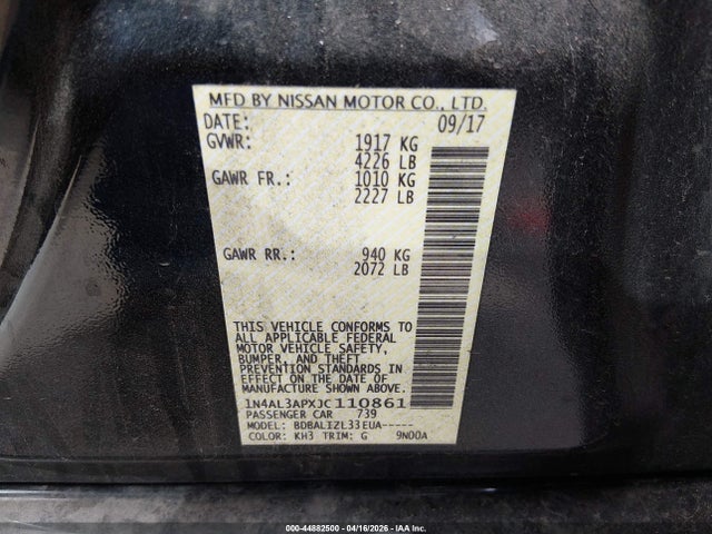 1N4AL3APXJC110861 Nissan Altima 2.5 Sv