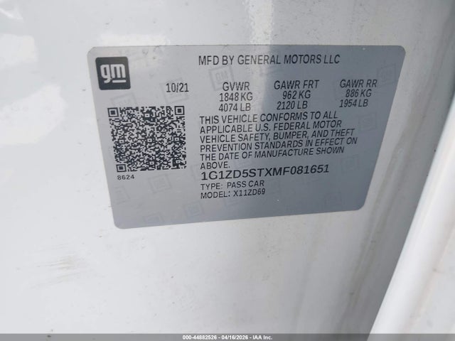 1G1ZD5STXMF081651 Chevrolet Malibu Fwd Lt