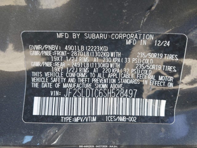 Продаж на аукціоні авто 2025 Subaru Forester Touring, vin: JF2SLDTC6SH528497, номер лоту: 44882529