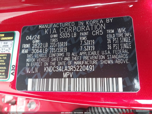 KNDC34LA3R5220491 KIA Ev6 Wind