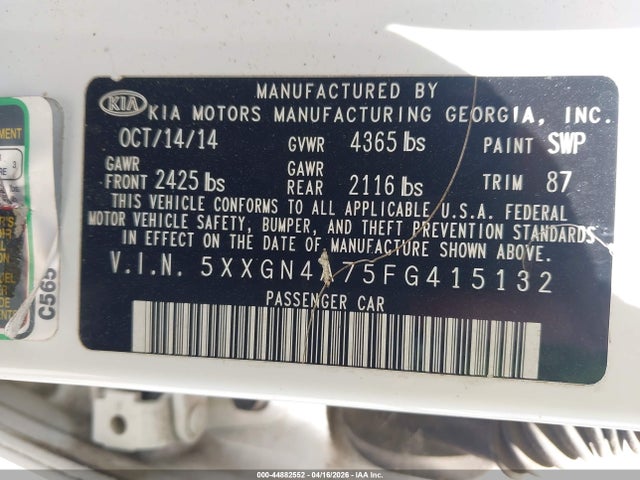 Продаж на аукціоні авто 2015 Kia Optima Ex, vin: 5XXGN4A75FG415132, номер лоту: 44882552
