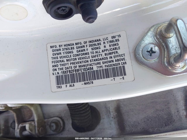 Продажа на аукционе авто 2015 Honda Civic Ex, vin: 19XFB2F89FE103494, номер лота: 44882563