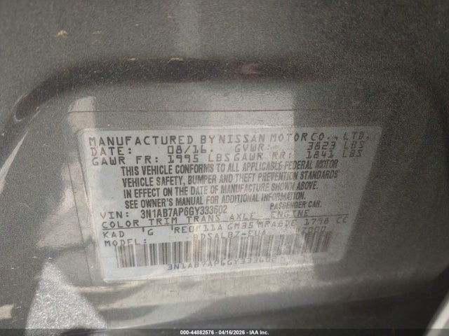 44882576 :رقم المزاد ، 3N1AB7AP6GY333602 vin ، 2016 Nissan Sentra S مزاد بيع