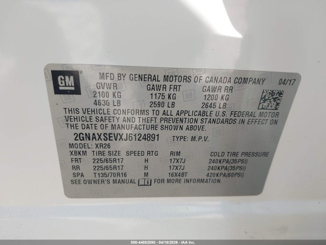 2GNAXSEVXJ6124891 Chevrolet EQUINOX LT