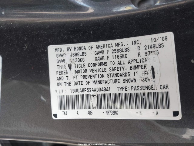 44882605 :رقم المزاد ، 19UUA8F52AA004841 vin ، 2010 Acura Tl 3.5 مزاد بيع