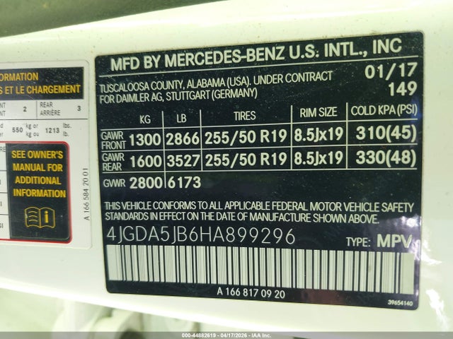 Продаж на аукціоні авто 2017 Mercedes-benz Gle 350, vin: 4JGDA5JB6HA899296, номер лоту: 44882619