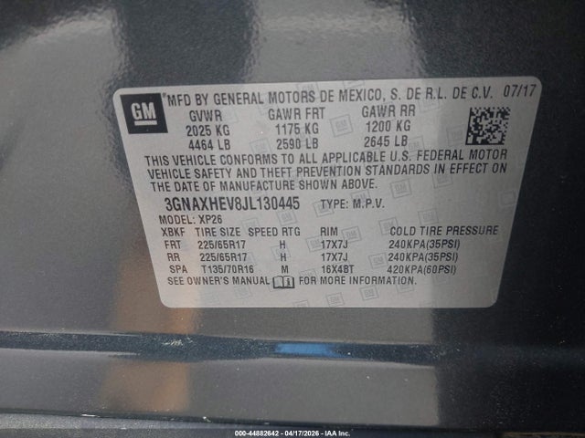 Aukcja sprzedaży 2018 Chevrolet Equinox Ls, vin: 3GNAXHEV8JL130445, numer aukcji: 44882642