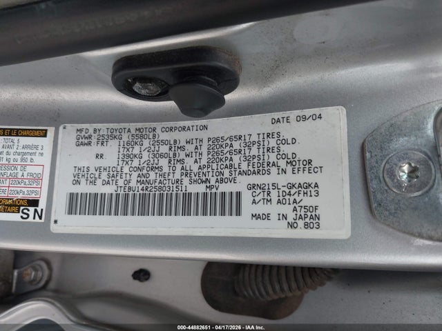 2005 TOYOTA 4RUNNER JTEBU14R258031511 Photo 8