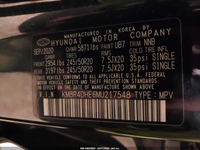 Aukcja sprzedaży 2021 Hyundai Palisade Sel, vin: KM8R4DHE6MU217548, numer aukcji: 44882660