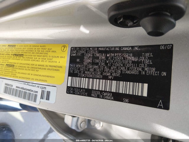 44882725 :رقم المزاد ، 2T2GK31U08C039809 vin ، 2008 Lexus Rx 350 مزاد بيع