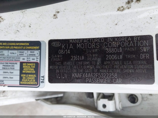 Продажа на аукционе авто 2015 Kia Forte Lx, vin: KNAFX4A62F5322258, номер лота: 44882729