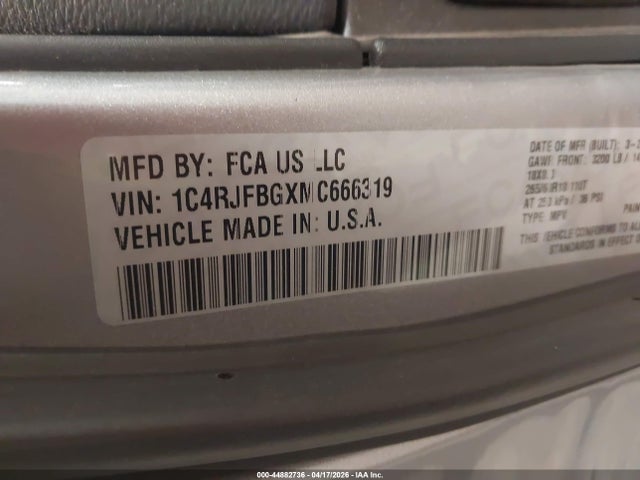 44882736 :رقم المزاد ، 1C4RJFBGXMC666319 vin ، 2021 Jeep Grand Cherokee Limited 4x4 مزاد بيع