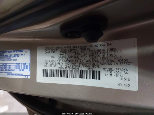 Aukcja sprzedaży 2004 Toyota Sienna Xle, vin: 5TDZA22C64S039072, numer aukcji: 44882749