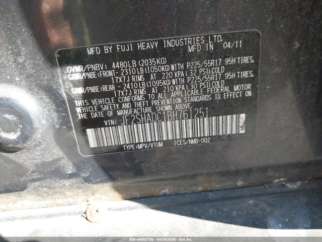 Aukcja sprzedaży 2011 Subaru Forester 2.5x Premium, vin: JF2SHADC1BH761251, numer aukcji: 44882750