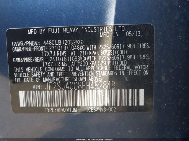 2014 SUBARU FORESTER JF2SJAGC8EH452848 Photo 8