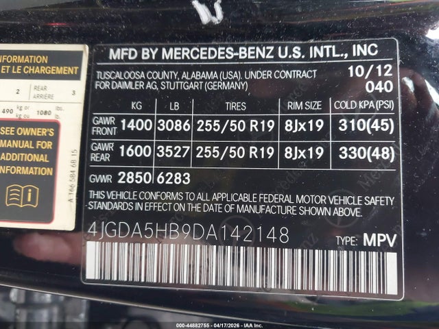 Продаж на аукціоні авто 2013 Mercedes-benz Ml 350 4matic, vin: 4JGDA5HB9DA142148, номер лоту: 44882755