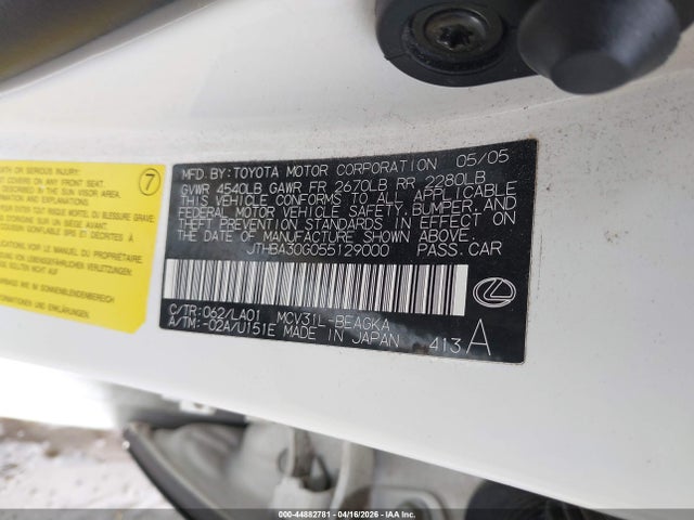 Продаж на аукціоні авто 2005 Lexus Es 330, vin: JTHBA30G055129000, номер лоту: 44882781