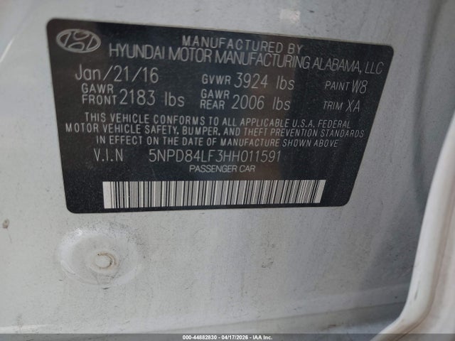 Aukcja sprzedaży 2017 Hyundai Elantra Se, vin: 5NPD84LF3HH011591, numer aukcji: 44882830