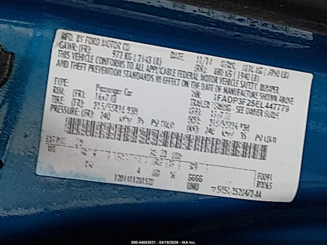 Ford FOCUS SE 2014 1FADP3F25EL447779 Image 9