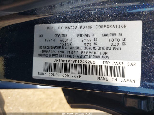 Aukcja sprzedaży 2015 Mazda Mazda3 I Touring, vin: JM1BM1V79F1249280, numer aukcji: 44882838