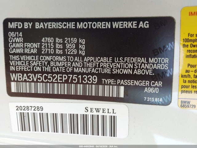 Aukcja sprzedaży 2014 Bmw 428i, vin: WBA3V5C52EP751339, numer aukcji: 44882848