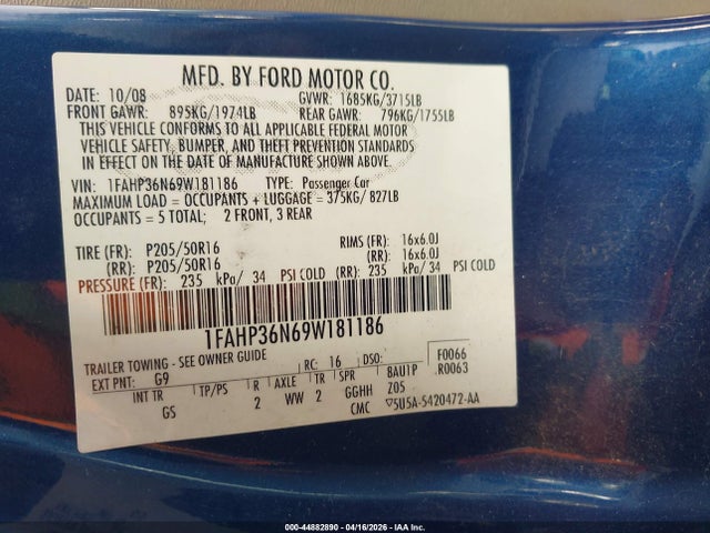 Aukcja sprzedaży 2009 Ford Focus Ses, vin: 1FAHP36N69W181186, numer aukcji: 44882890