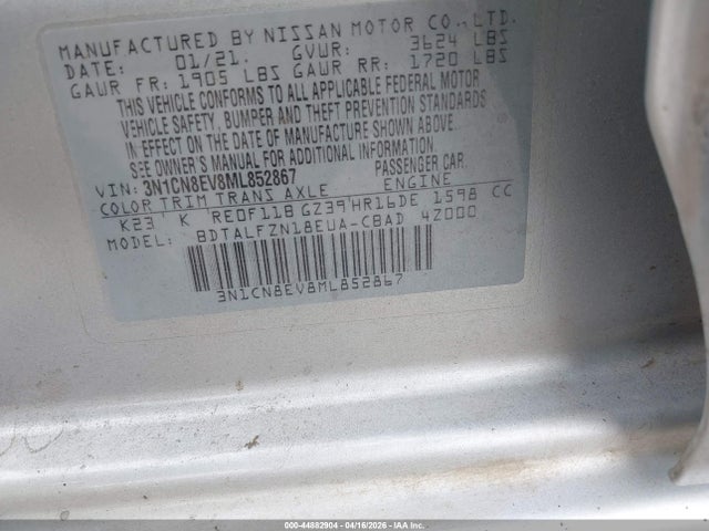 Nissan Versa Sv Xtronic Cvt 2021 3N1CN8EV8ML852867 Image 9