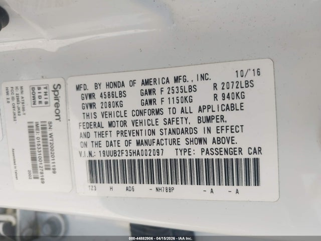 Продаж на аукціоні авто 2017 Acura Tlx V6, vin: 19UUB2F35HA002097, номер лоту: 44882906