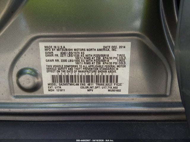 Продаж на аукціоні авто 2015 Mitsubishi Outlander Sport Es, vin: 4A4AP3AU4FE020775, номер лоту: 44882907