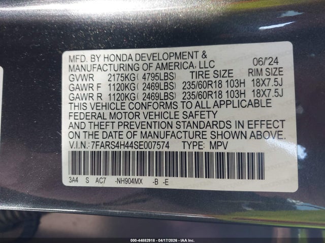 Aukcja sprzedaży 2025 Honda Cr-v Ex Awd, vin: 7FARS4H44SE007574, numer aukcji: 44882918