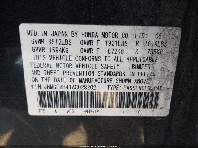 Продажа на аукционе авто 2010 Honda Fit Sport, vin: JHMGE8H41AC028202, номер лота: 44882928