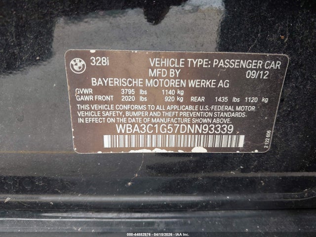Продаж на аукціоні авто 2013 Bmw 328i, vin: WBA3C1G57DNN93339, номер лоту: 44882976