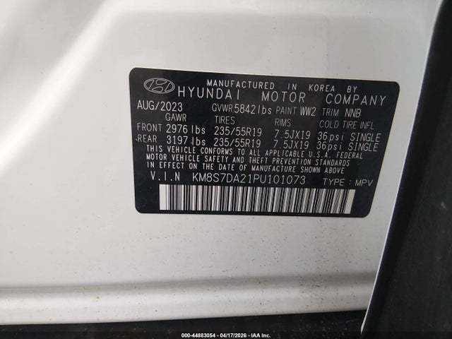 Продажа на аукционе авто 2023 Hyundai Santa Fe Plug-in Hybrid Limited, vin: KM8S7DA21PU101073, номер лота: 44883054