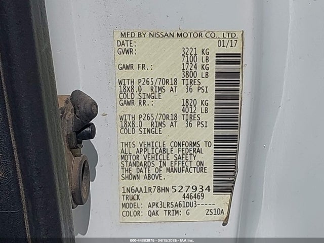 Продажа на аукционе авто 2017 Nissan Titan S, vin: 1N6AA1R78HN527934, номер лота: 44883075