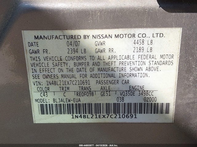 2007 NISSAN ALTIMA 1N4BL21EX7C210691 Photo 8