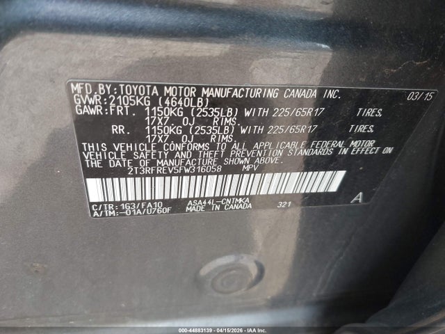 2015 TOYOTA RAV4 2T3RFREV5FW316058 Photo 8