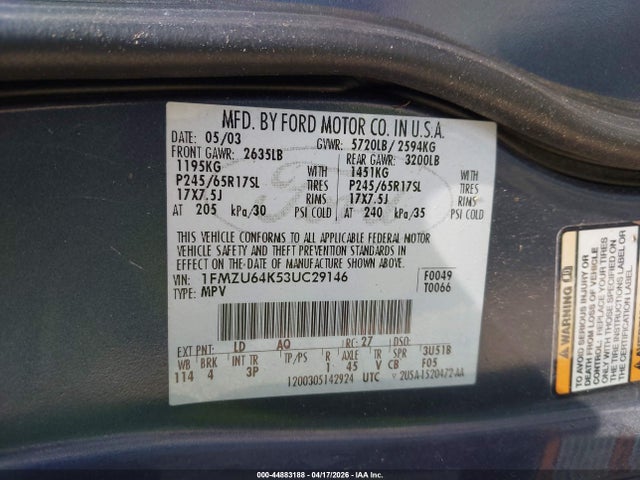 2003 FORD EXPLORER 1FMZU64K53UC29146 Photo 8