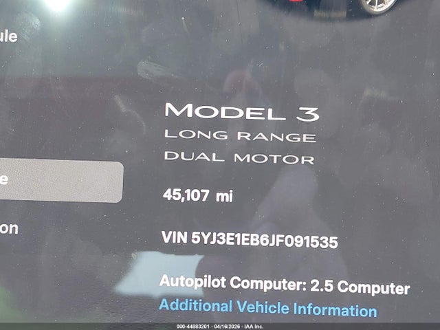Auction sale of the 2018 Tesla Model 3 Long Range/performance, vin: 5YJ3E1EB6JF091535, lot number: 44883201