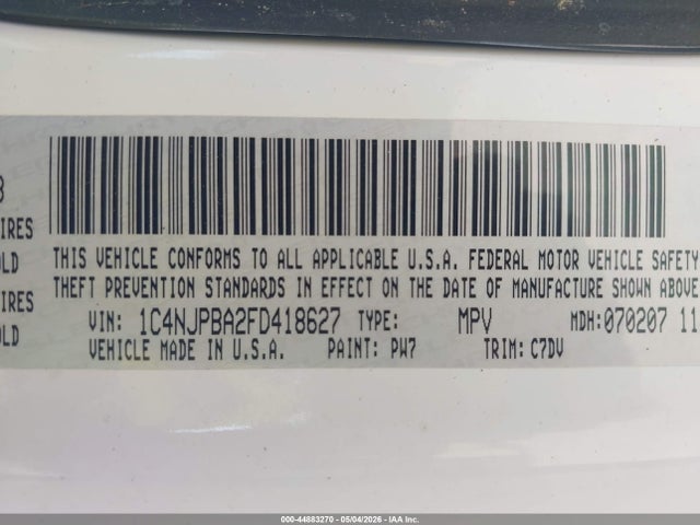 2015 Jeep Patriot Sport მანქანა იყიდება აუქციონზე, vin: 1C4NJPBA2FD418627, აუქციონის ნომერი: 44883270